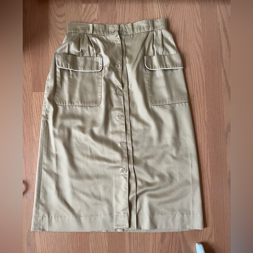 Vintage Elegant Tan Button-Down Skirt